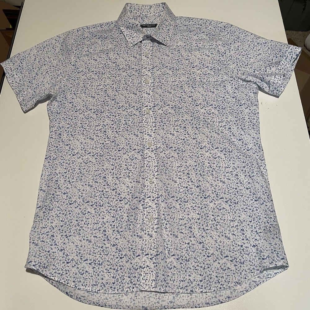 Saks Fifth Avenue Modern Med. Cotton Short Sleeve Button Down Shirt